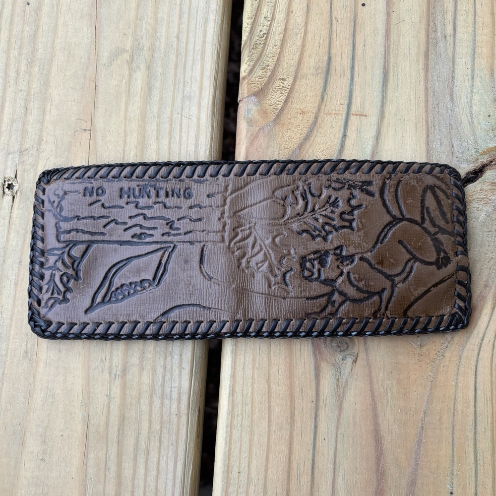 Vintage Leather Wallet No Hunting Nature Woods Hand Tooled Whipstitch USA